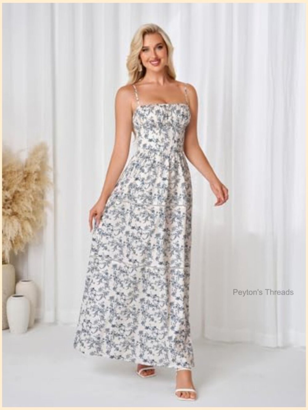 Floral Maxi Corset Dress Spaghetti Strap A Line Smocked Summer Wedding Guest - Picture 6 of 6